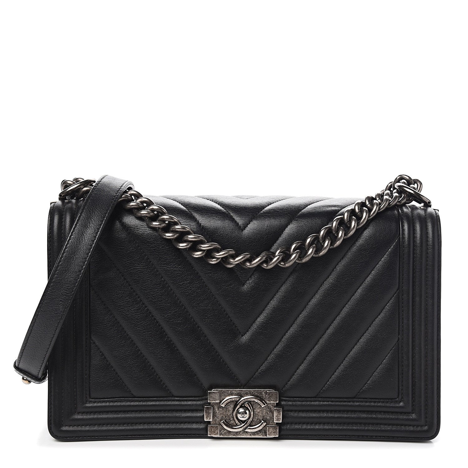 Chanel Calfskin Chevron Quilted New Medium Boy Flap Black 1 of 9