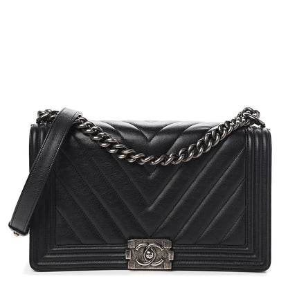 Chanel Calfskin Chevron Quilted New Medium Boy Flap Black 1 of 9