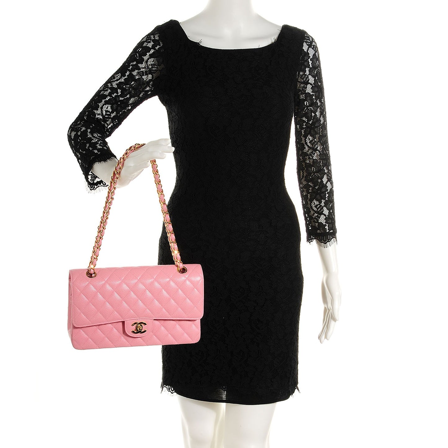 Caviar Quilted Medium Double Flap Pink