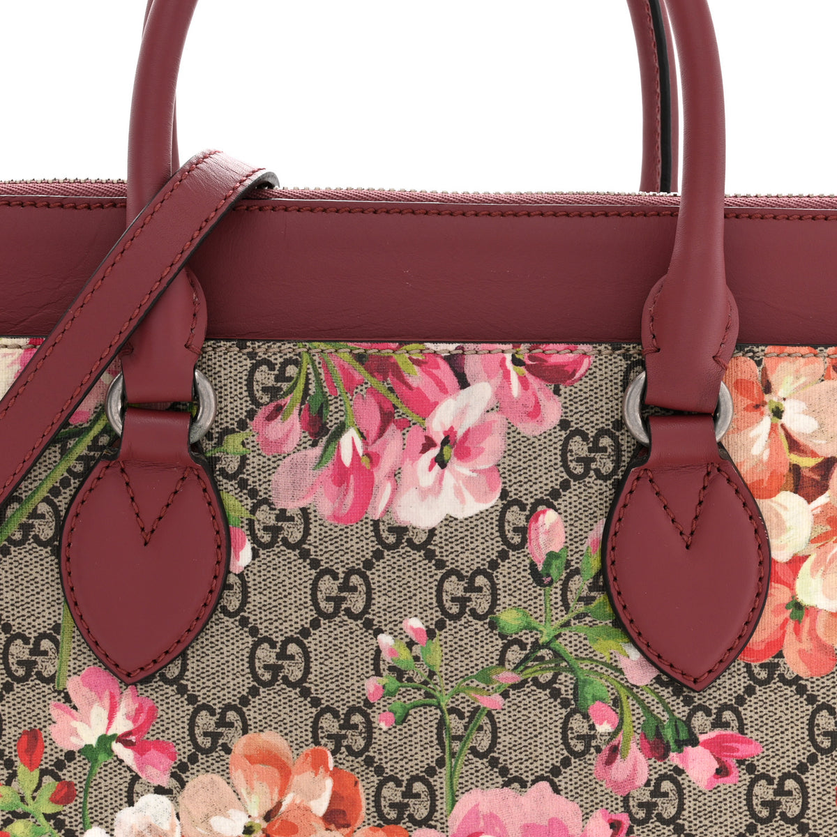 GG Supreme Monogram Blooms Small Zip Top Tote Beige Multicolor Dry Rose