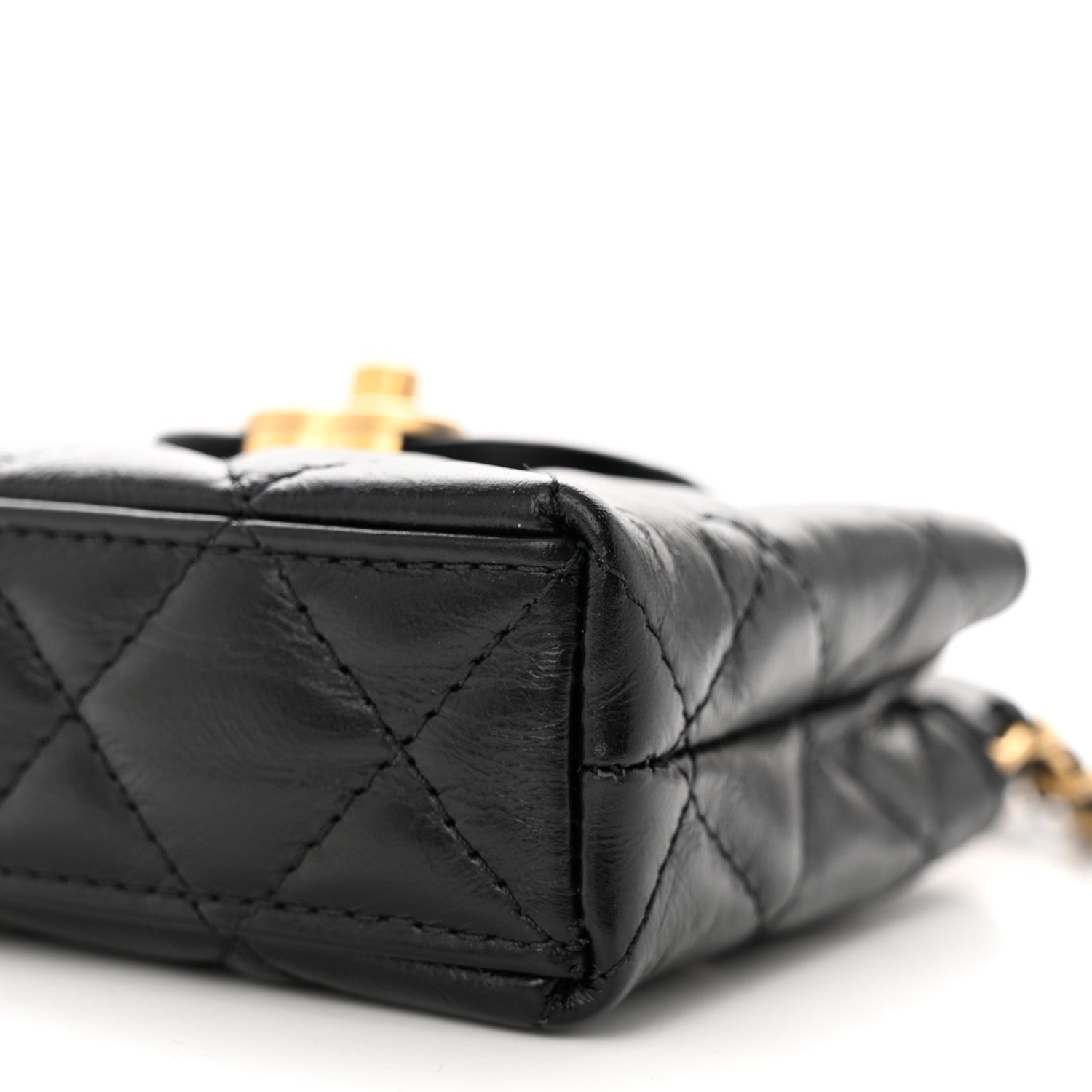 Chanel Shiny Aged Calfskin Quilted Mini Nano Kelly Shopper Black 10 of 11