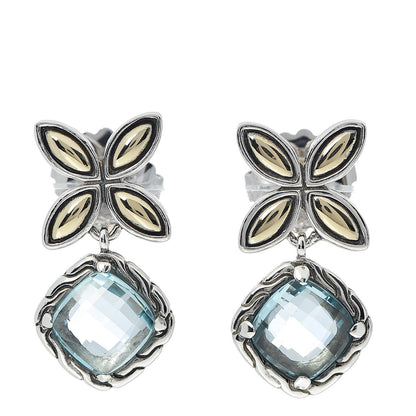 John Hardy Sterling Silver 18K Yellow Gold Blue Topaz Batu Kawung Drop Earrings 1 of 4