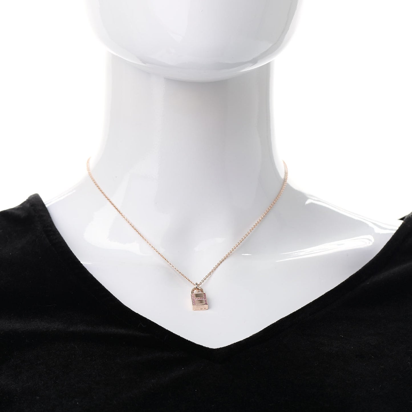 18K Rose Gold Pink Sapphire Amulettes Cadenas Pendant Necklace