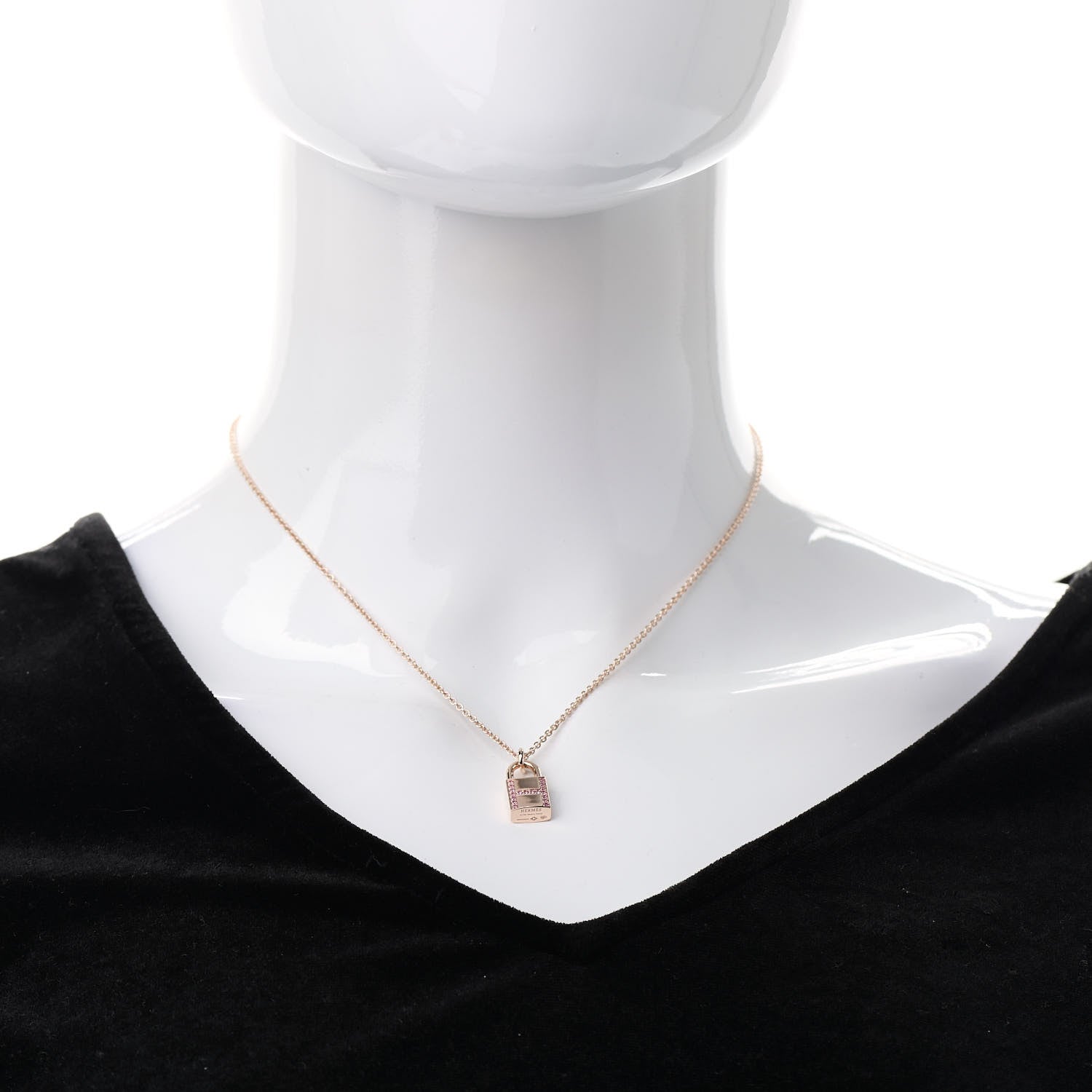 Hermes 18K Rose Gold Pink Sapphire Amulettes Cadenas Pendant Necklace 2 of 4