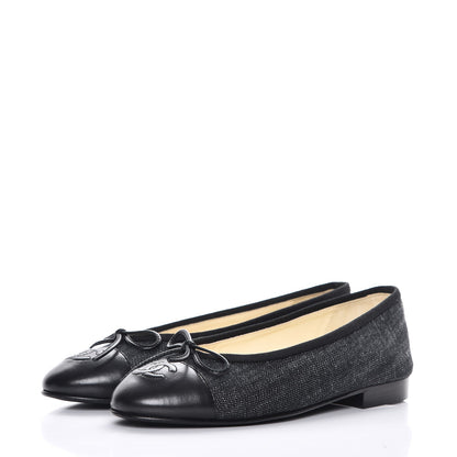Chanel Denim Lambskin CC Cap Toe Ballerina Flats 35 Black 3 of 10