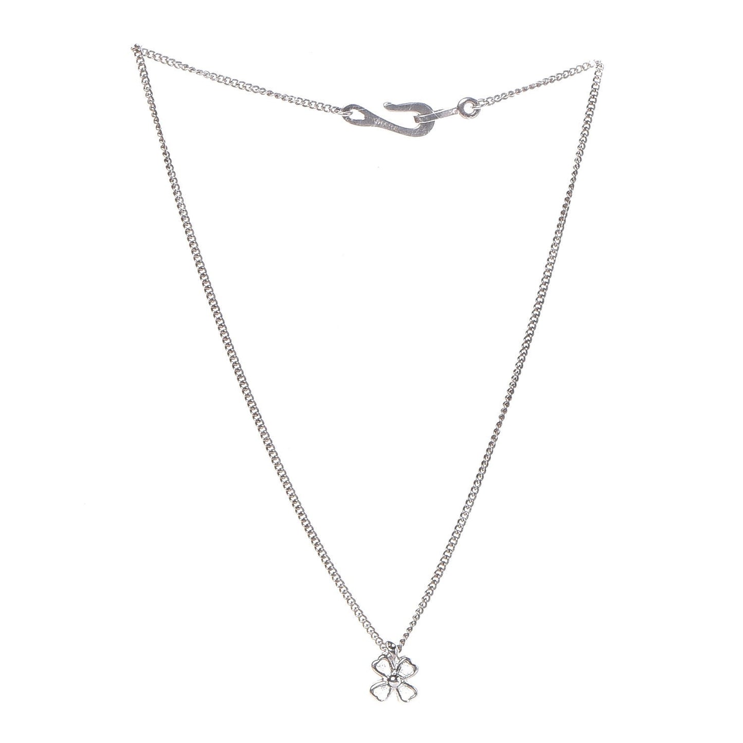 Gripoix Poured Glass Four Leaf Clover Pendant Necklace Silver