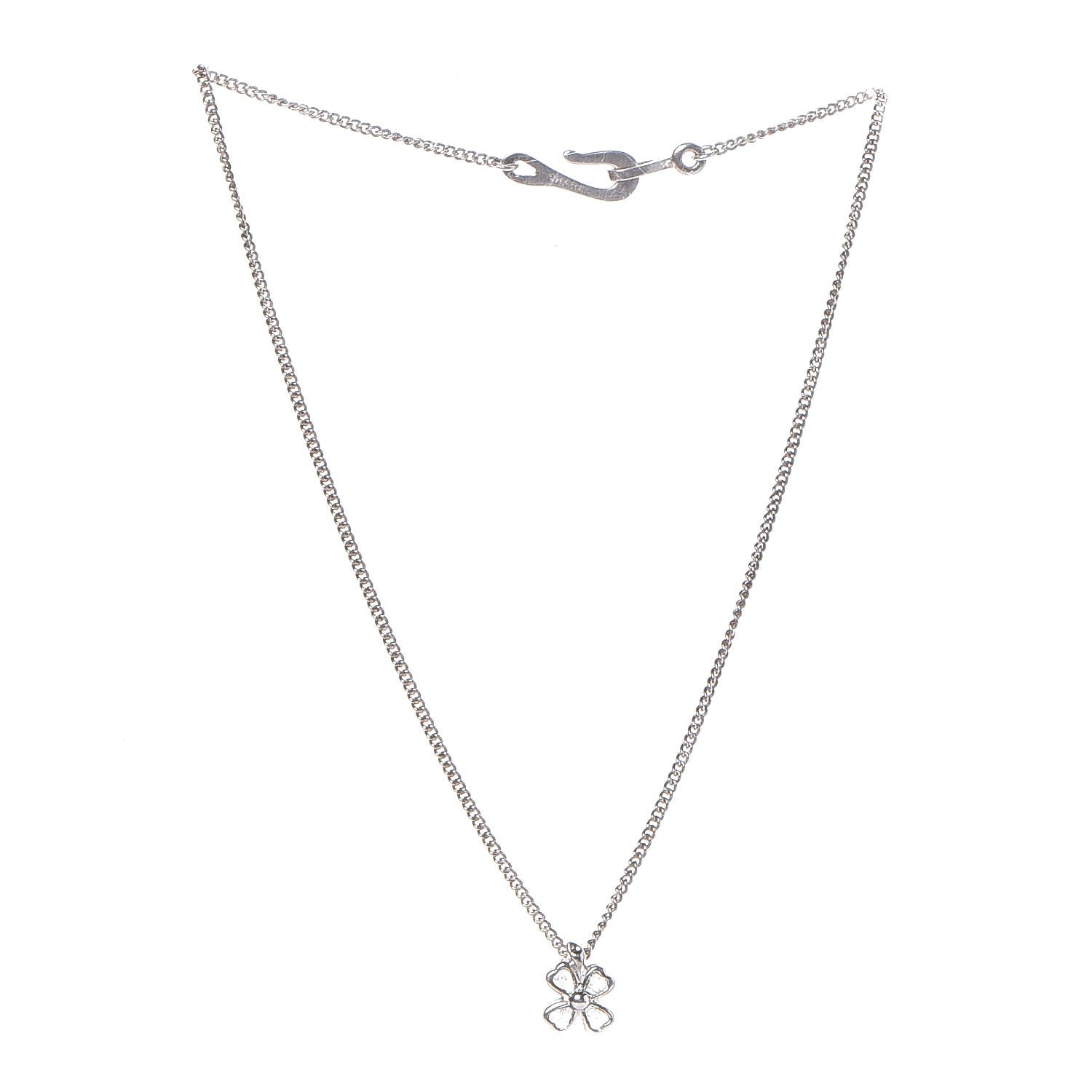Chanel Gripoix Poured Glass Four Leaf Clover Pendant Necklace Silver 3 of 5