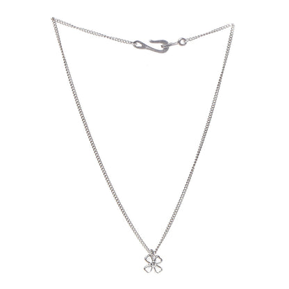 Chanel Gripoix Poured Glass Four Leaf Clover Pendant Necklace Silver 3 of 5