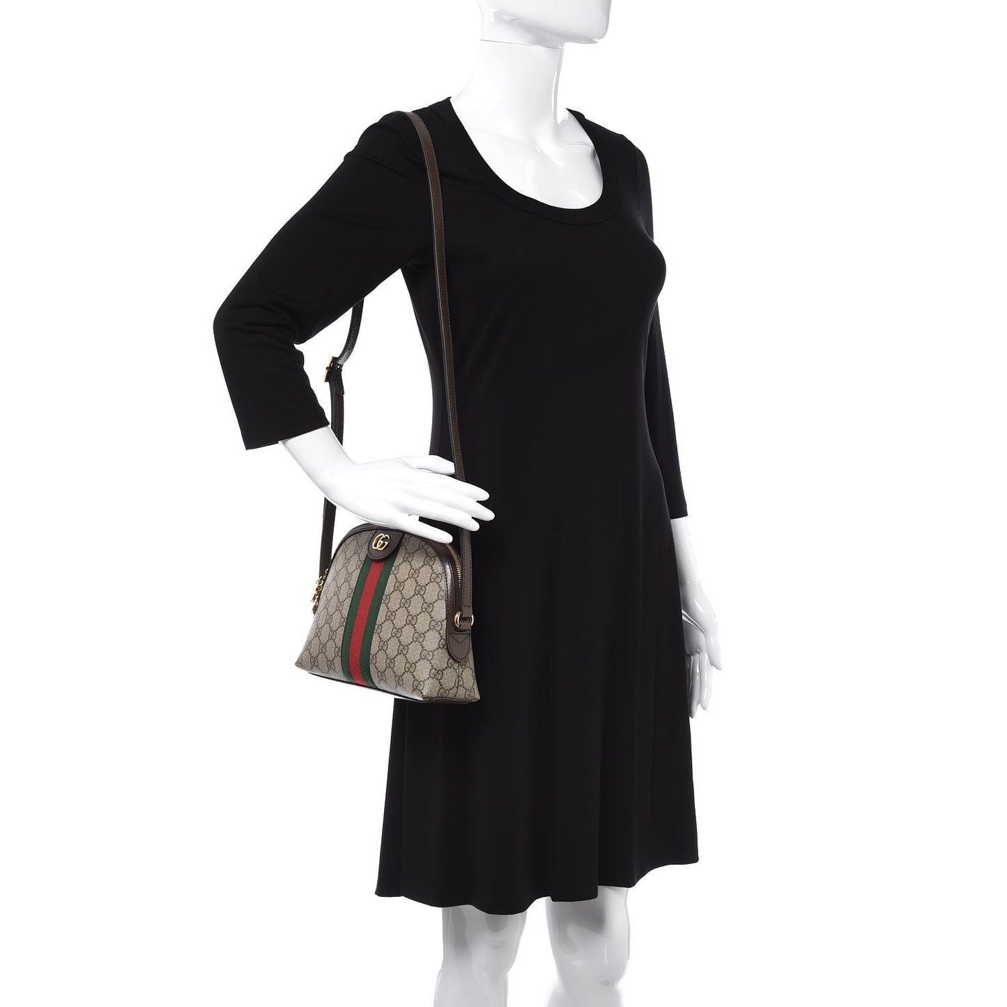 GG Supreme Monogram Textured Dollar Calfskin Web Small Ophidia Dome Shoulder Bag Beige Ebony New Acero