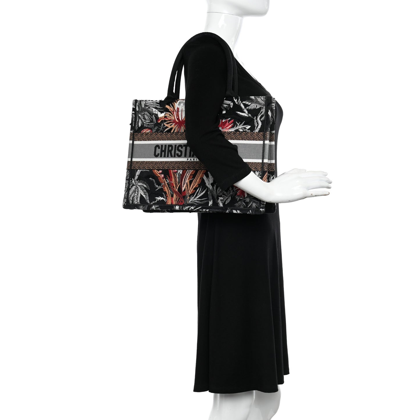 Canvas Embroidered Medium Camouflage Flowers Book Tote Black Multicolor