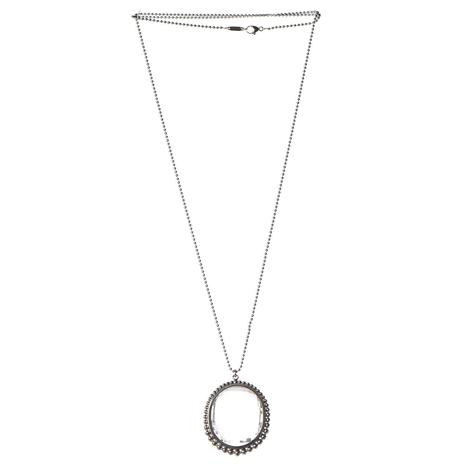 Tiffany Sterling Silver Crystal Ziegfeld Oval Pendant Necklace 4 of 7