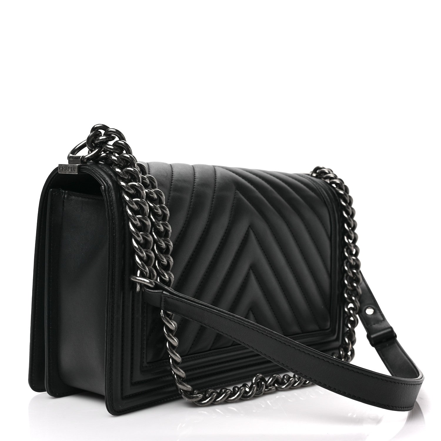 Chanel Calfskin Chevron Quilted New Medium Boy Flap Black 2 of 7