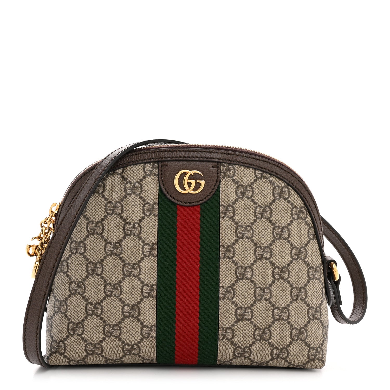 Gucci GG Supreme Monogram Textured Dollar Calfskin Web Small Ophidia Dome Shoulder Bag Beige Ebony New Acero 1 of 13