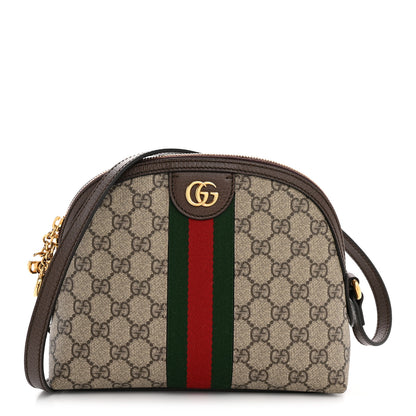 Gucci GG Supreme Monogram Textured Dollar Calfskin Web Small Ophidia Dome Shoulder Bag Beige Ebony New Acero 1 of 13