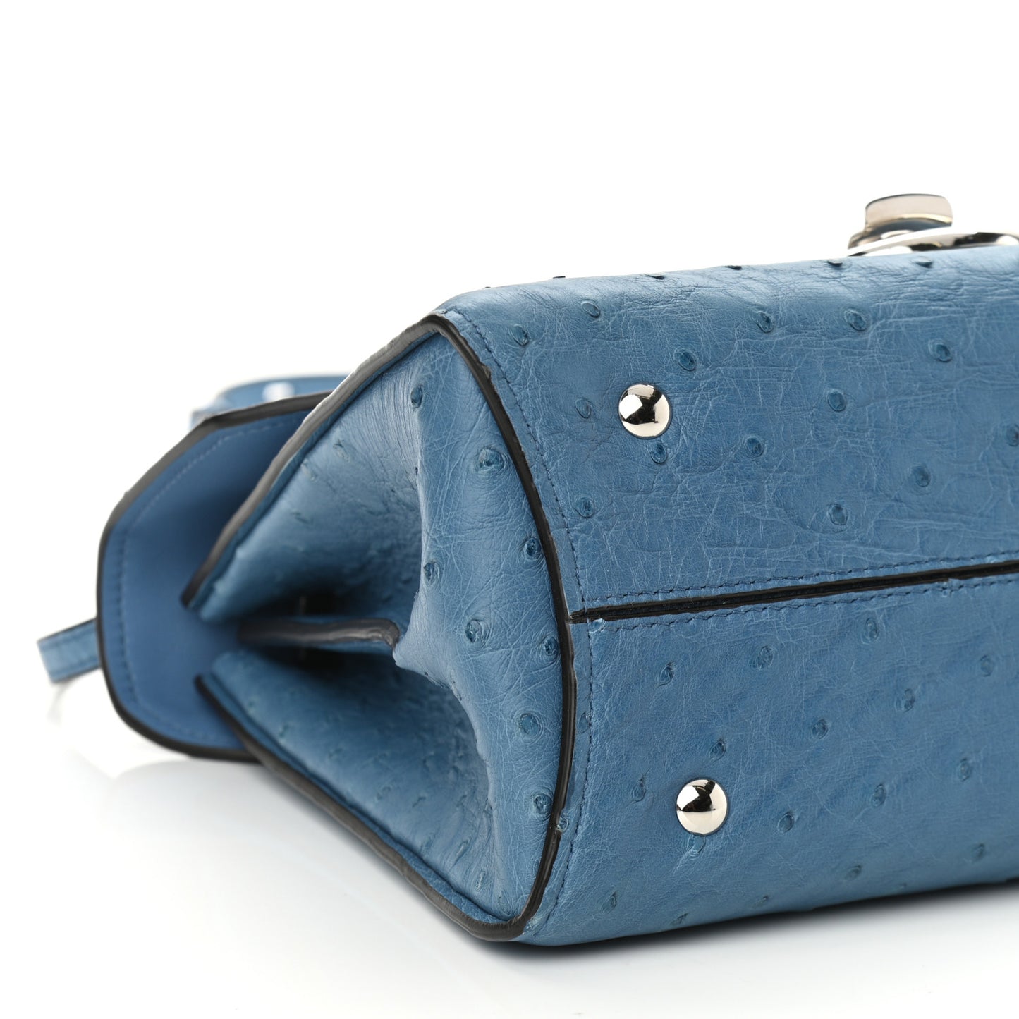 Ostrich Gancini Top Handle Satchel Chambray Neutral