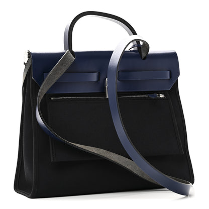 Hermes Military Toile Vache Hunter Herbag Zip 31 PM Black Bleu Saphir 4 of 12