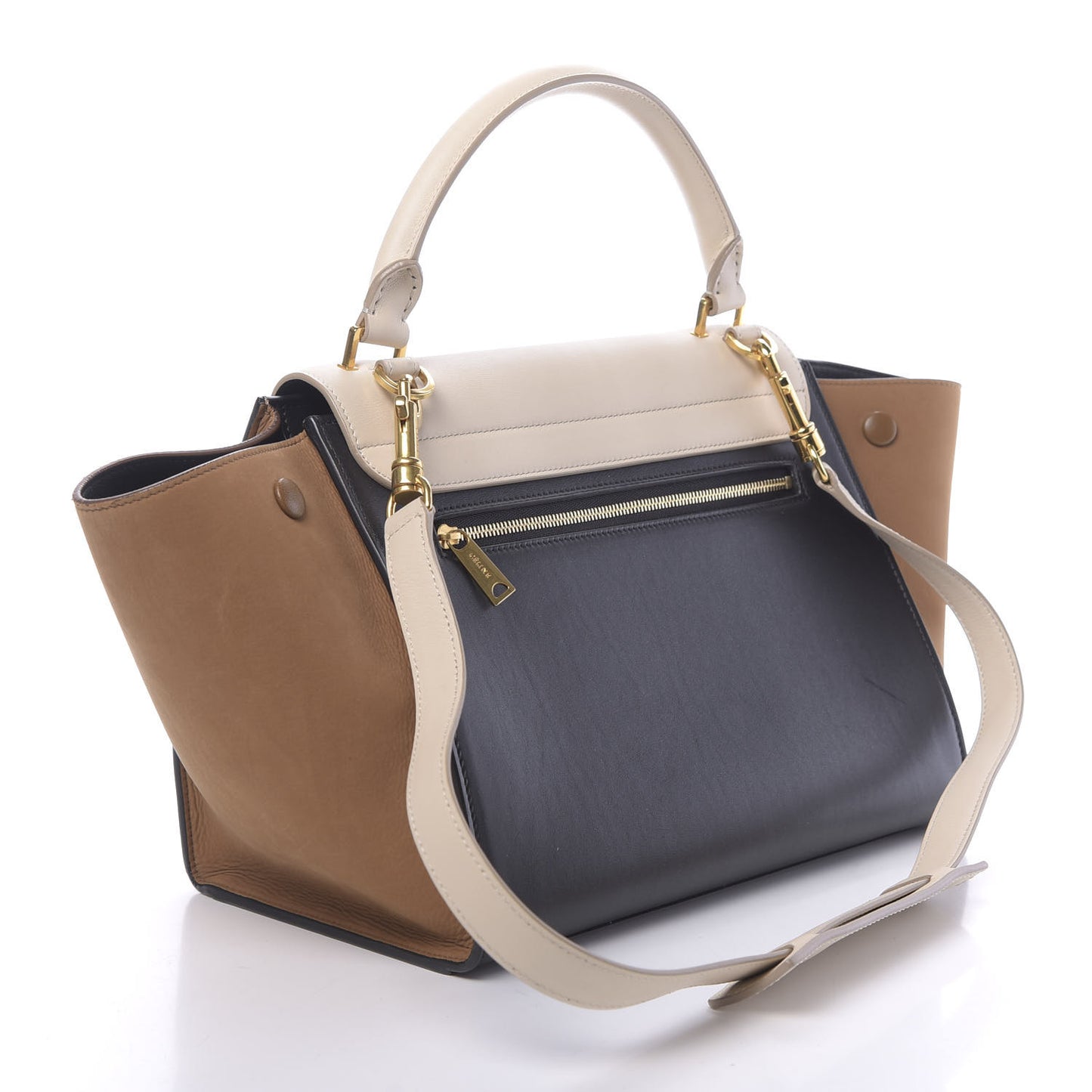 Smooth Calfskin Nubuck Small Tri-Color Trapeze White