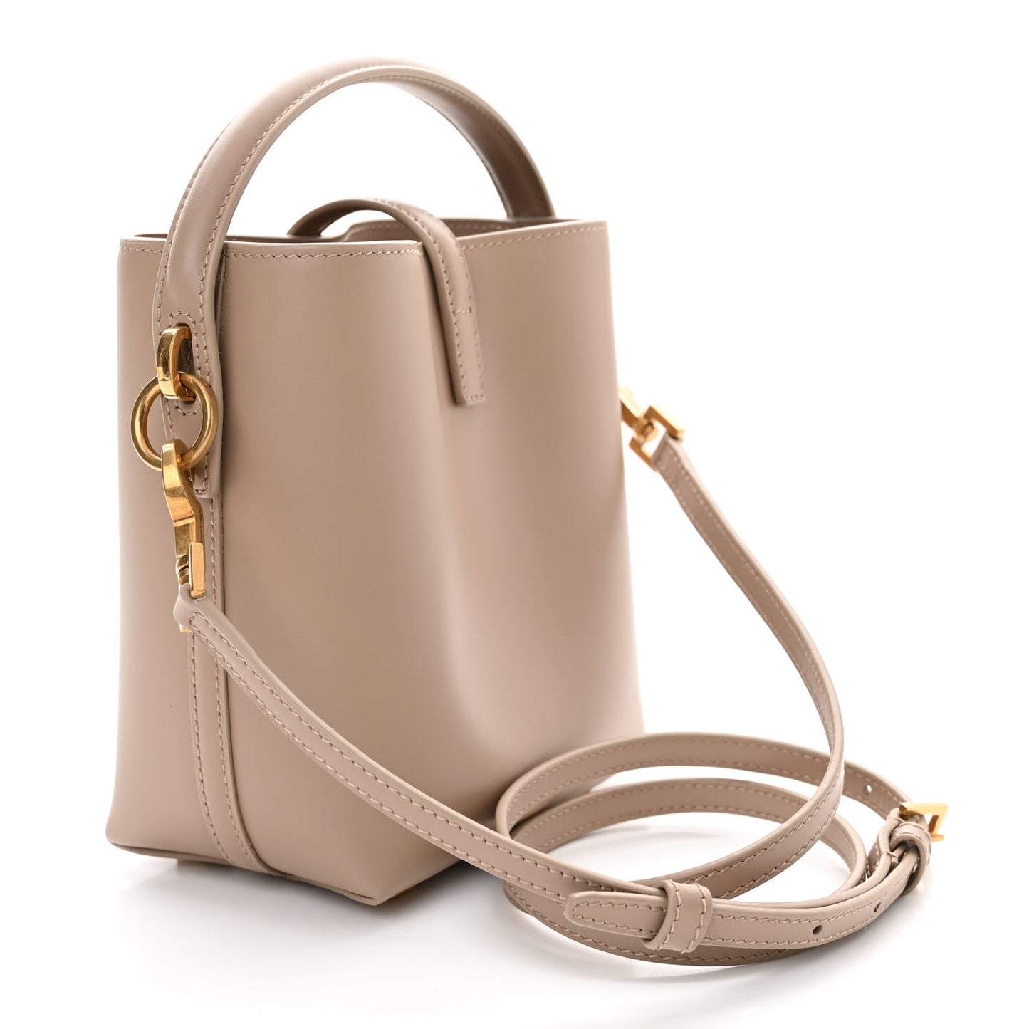 Shiny Calfskin Le 37 Mini Bucket Bag Dark Beige
