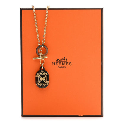 Hermes Permabrass Buffalo Horn Chaine d'Ancre Toggle Pendant Necklace Dore 6 of 6