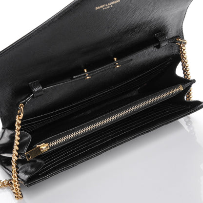 Saint Laurent Grain De Poudre Matelasse Chevron Monogram Chain Wallet Black 5 of 7