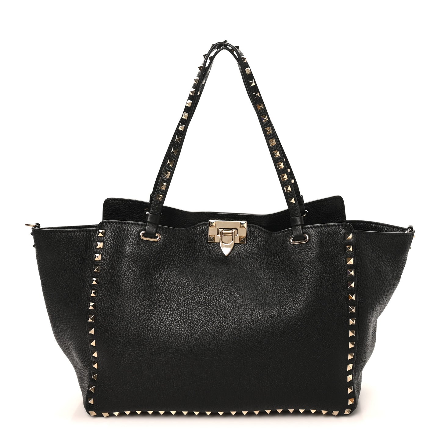 Pebbled Calfskin Medium Rockstud Tote Black
