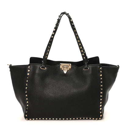 Valentino Garavani Pebbled Calfskin Medium Rockstud Tote Black 1 of 9