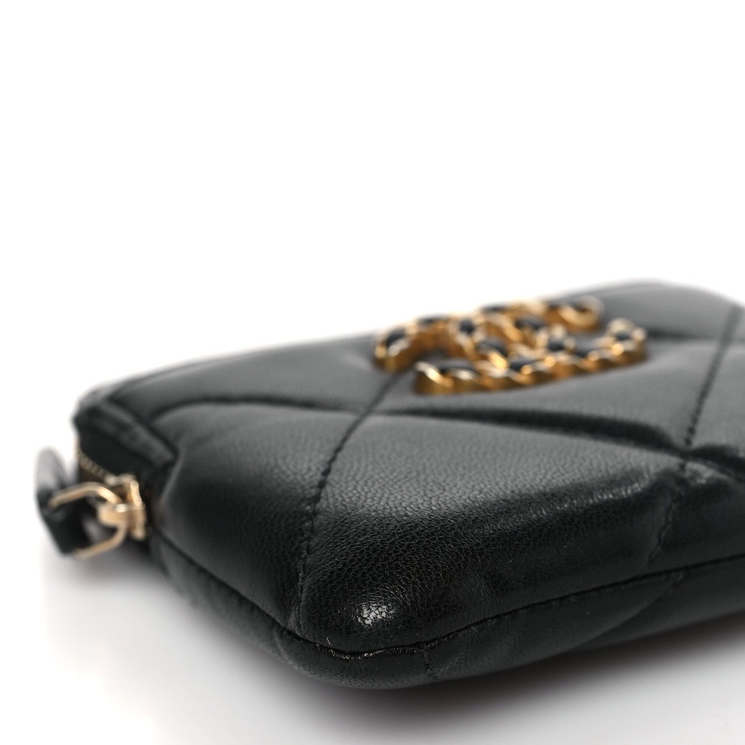 Chanel Lambskin Quilted Chanel 19 Zip Card Holder Wallet Black 8 of 9