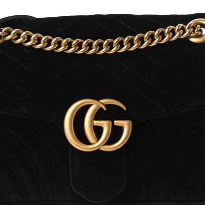Gucci Velvet Matelasse Small GG Marmont Shoulder Bag Black 10 of 10