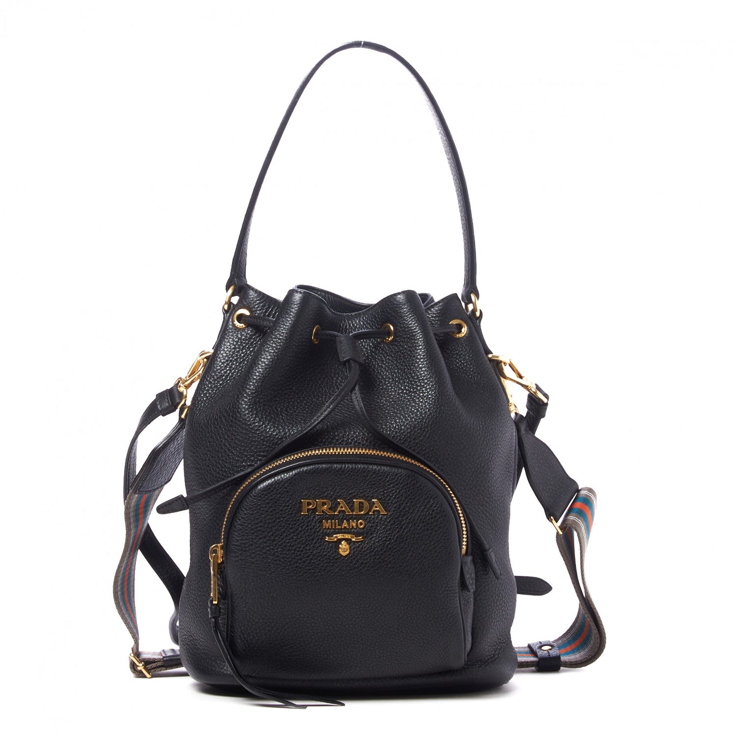 Vitello Daino Drawstring Bucket Black