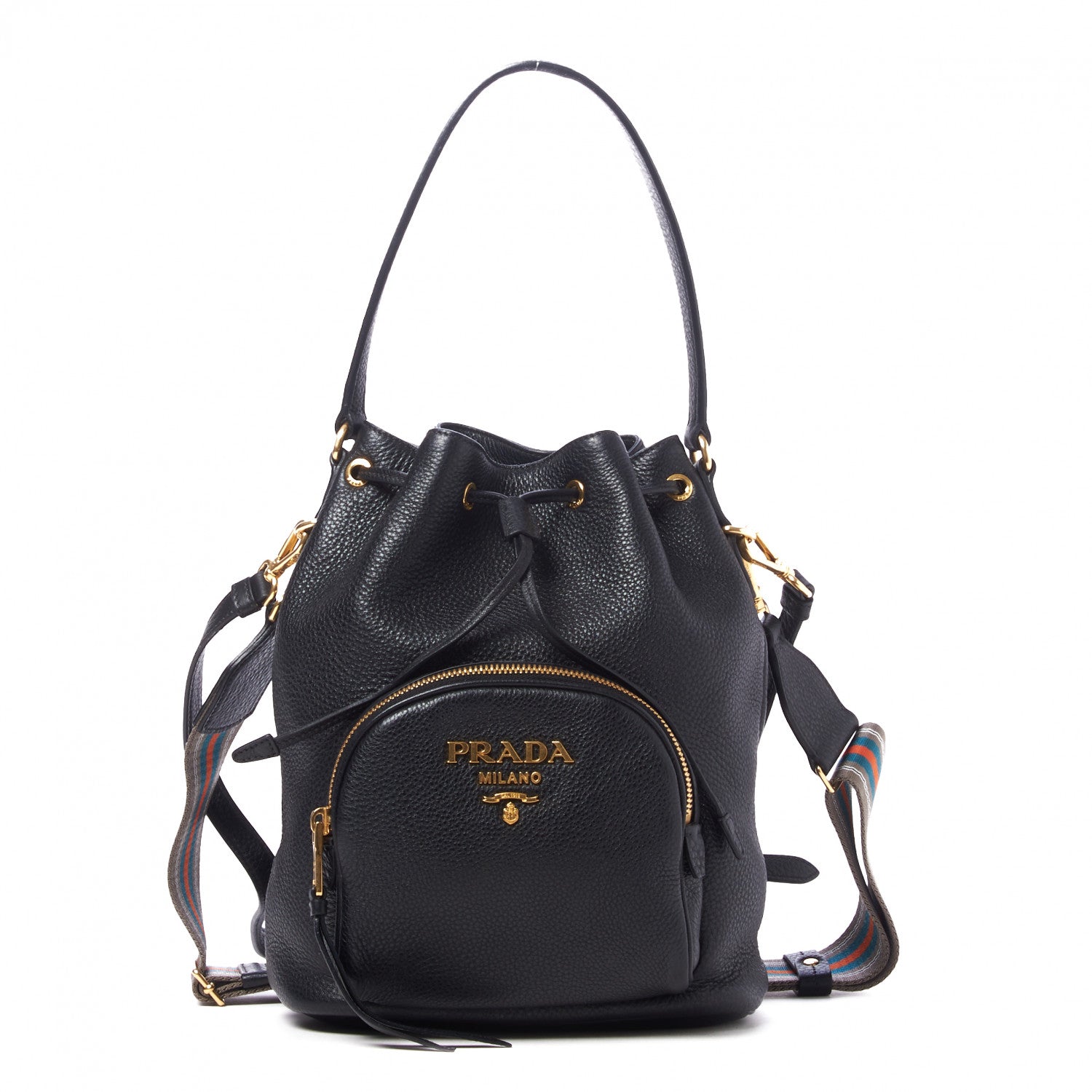 Prada Vitello Daino Drawstring Bucket Black 1 of 8