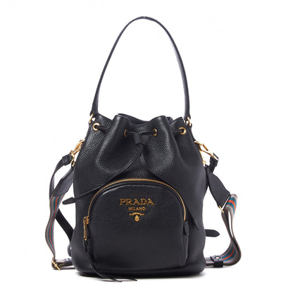 Prada Vitello Daino Drawstring Bucket Black 1 of 8