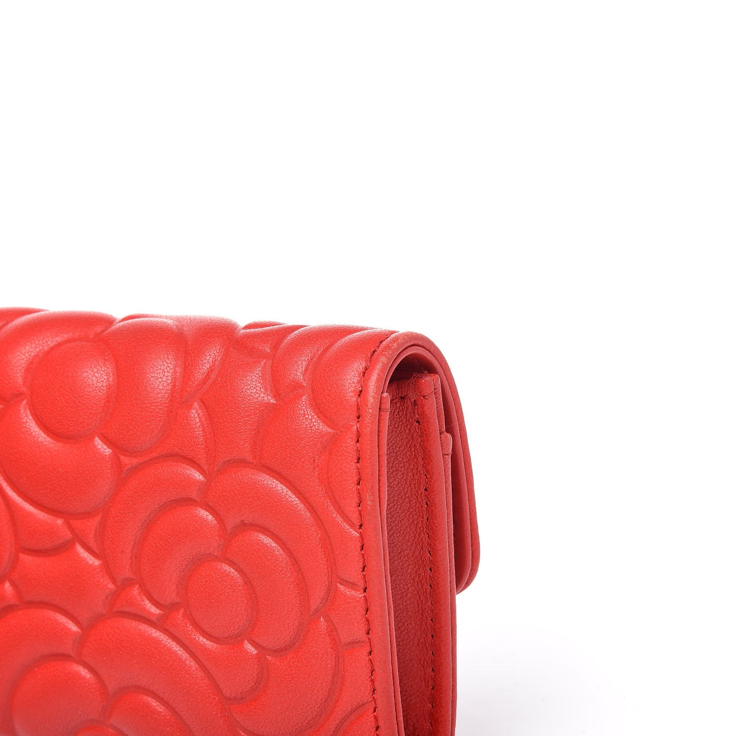 Goatskin Camellia Embossed Card Holder Red