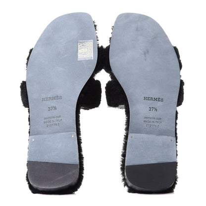 Hermes Woolskin Oran Sandals 37.5 Black 6 of 9