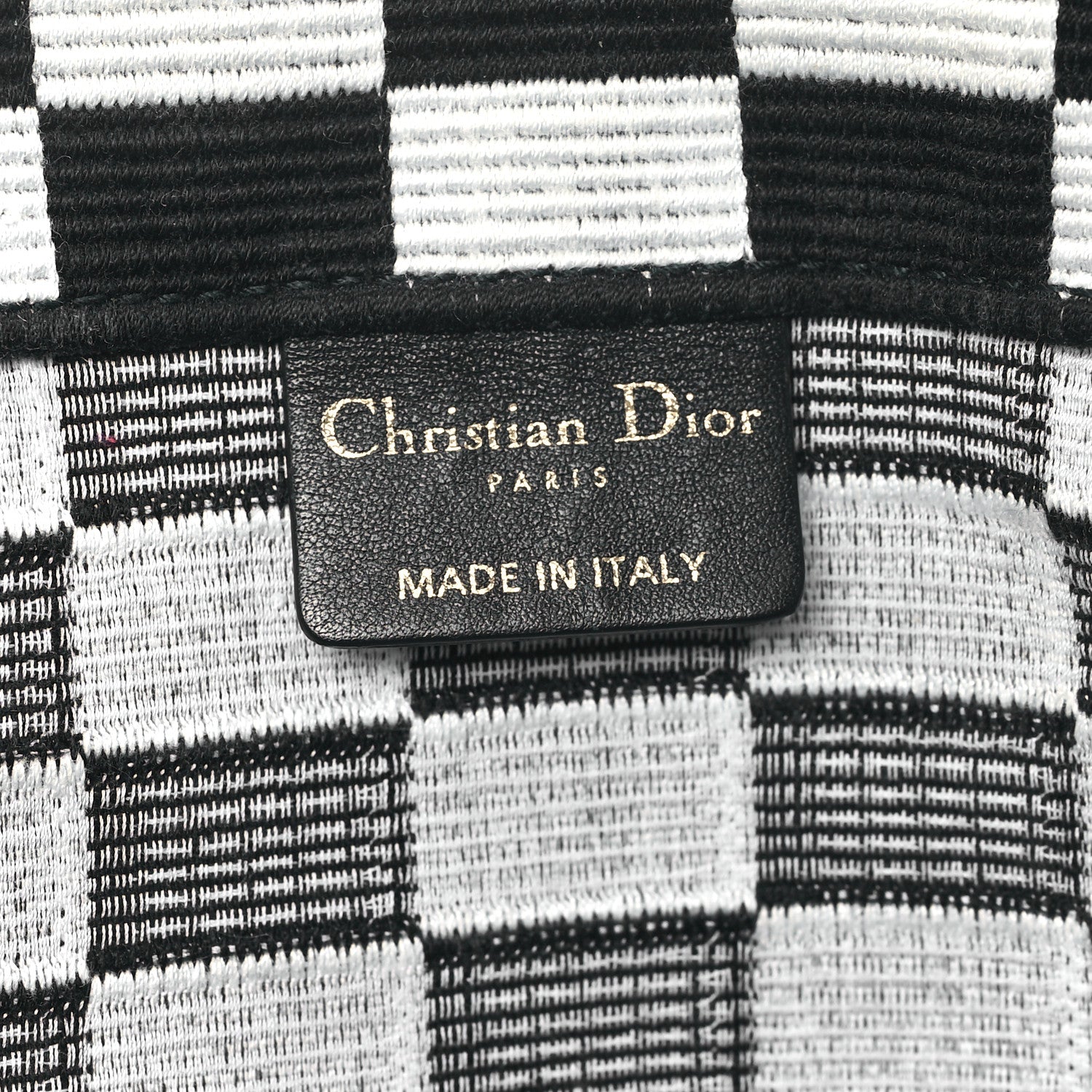 Christian Dior Canvas Embroidered Checkered Book Tote Black White 6 of 14