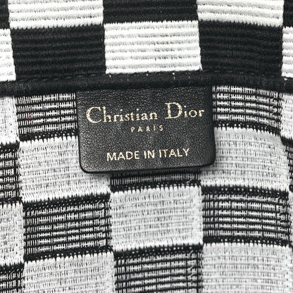Christian Dior Canvas Embroidered Checkered Book Tote Black White 6 of 14