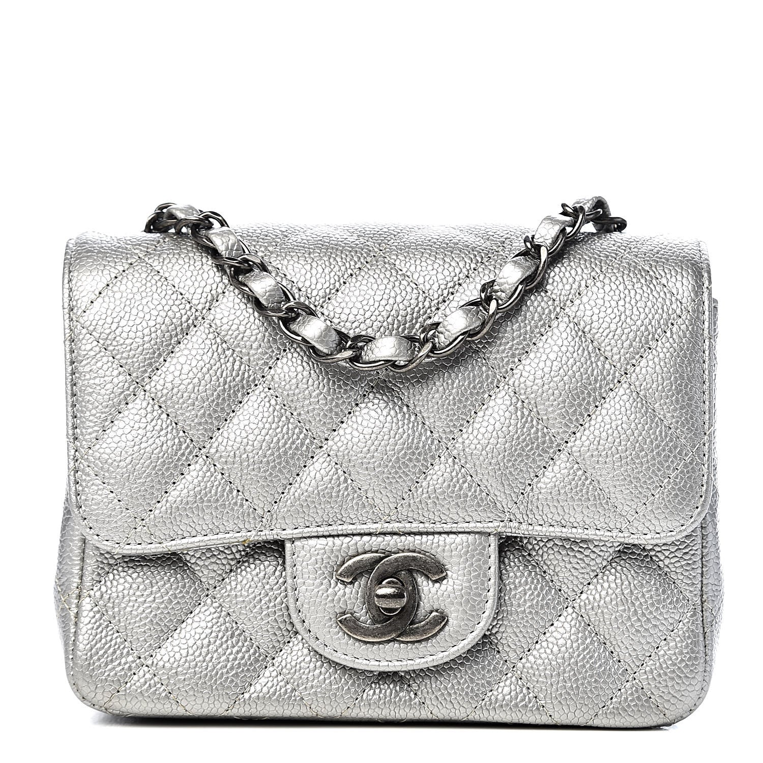Chanel Metallic Caviar Quilted Mini Square Flap Silver 1 of 11