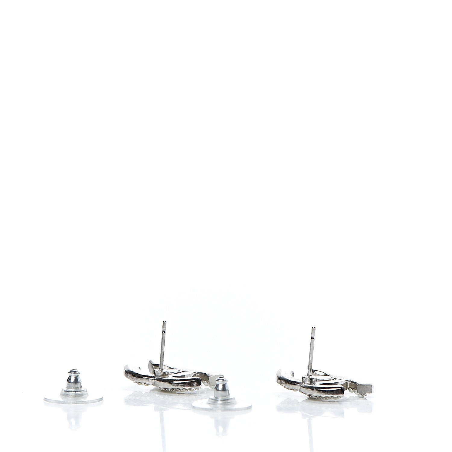 Chanel Pearl Crystal CC Snow Palace Earrings Silver 3 of 5