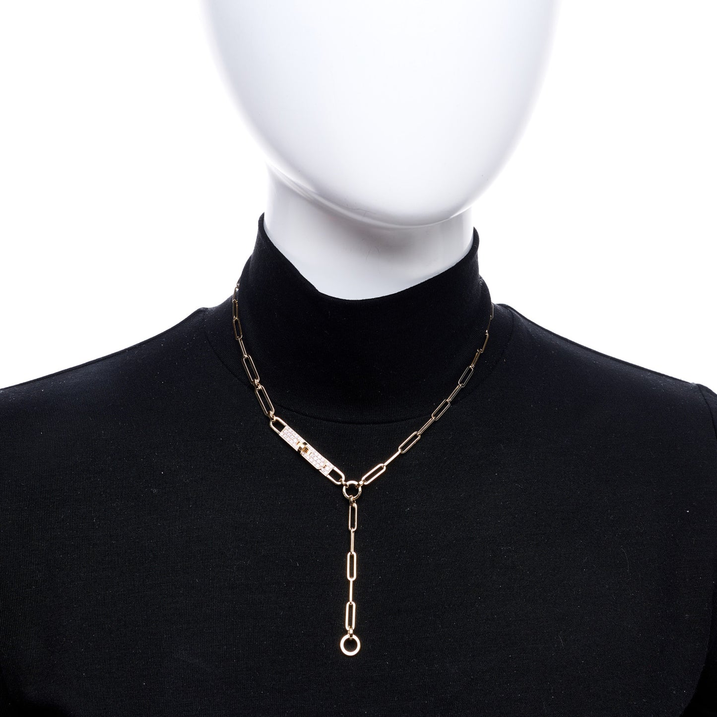 18K Yellow Gold Diamond Pave PM Kelly Chaine Lariat Necklace ST