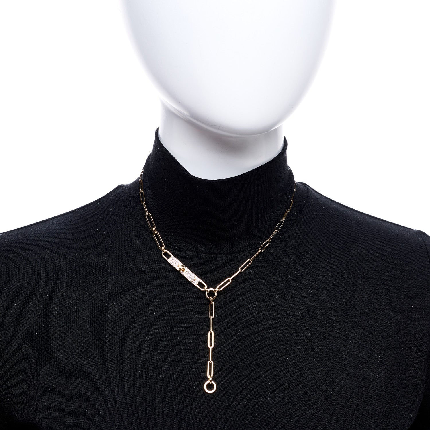 Hermes 18K Yellow Gold Diamond Pave PM Kelly Chaine Lariat Necklace ST 2 of 5