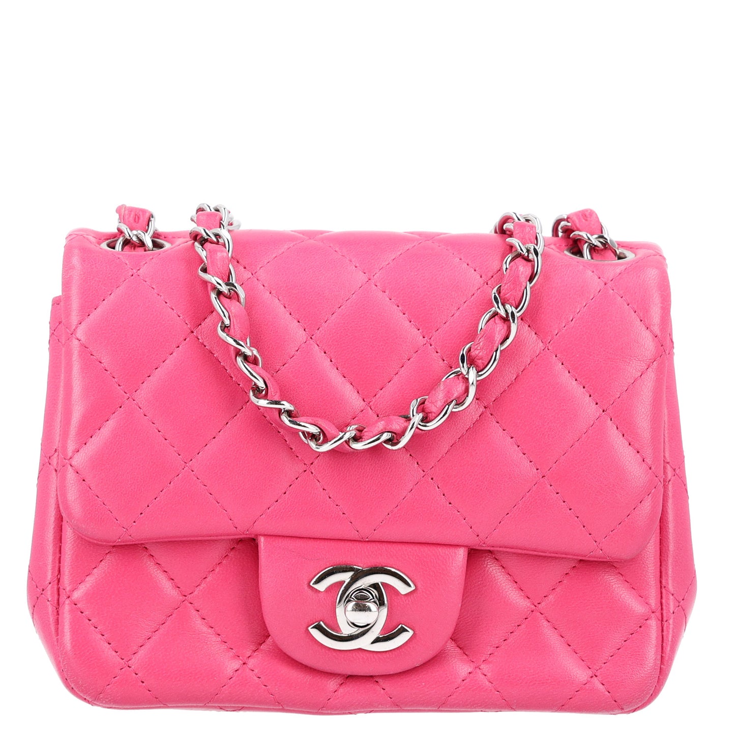 Lambskin Quilted Mini Square Flap Dark Pink