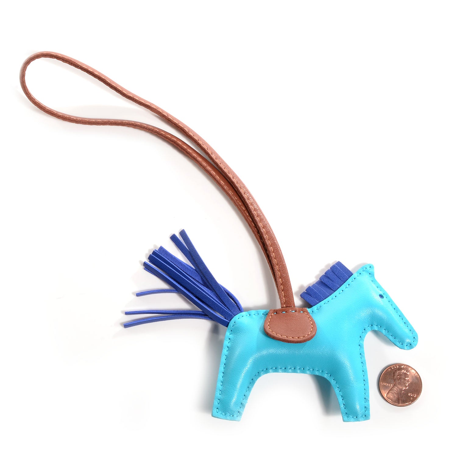 Hermes Milo Lambskin Grigri Rodeo Horse Bag Charm PM Bleu Azteque Bleu Electrique Fauve 2 of 4