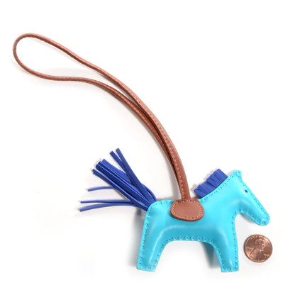 Hermes Milo Lambskin Grigri Rodeo Horse Bag Charm PM Bleu Azteque Bleu Electrique Fauve 2 of 4