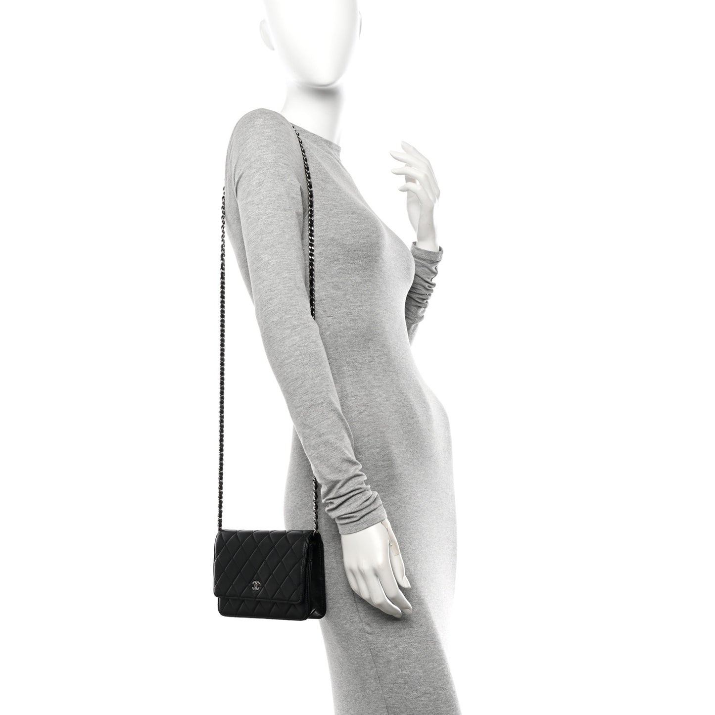 Lambskin Quilted Wallet On Chain WOC Black