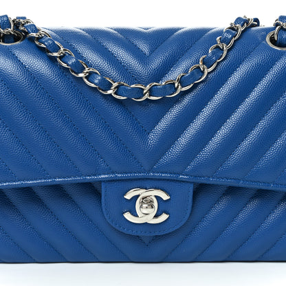 Chanel Caviar Chevron Quilted Medium Double Flap Blue 13 of 18