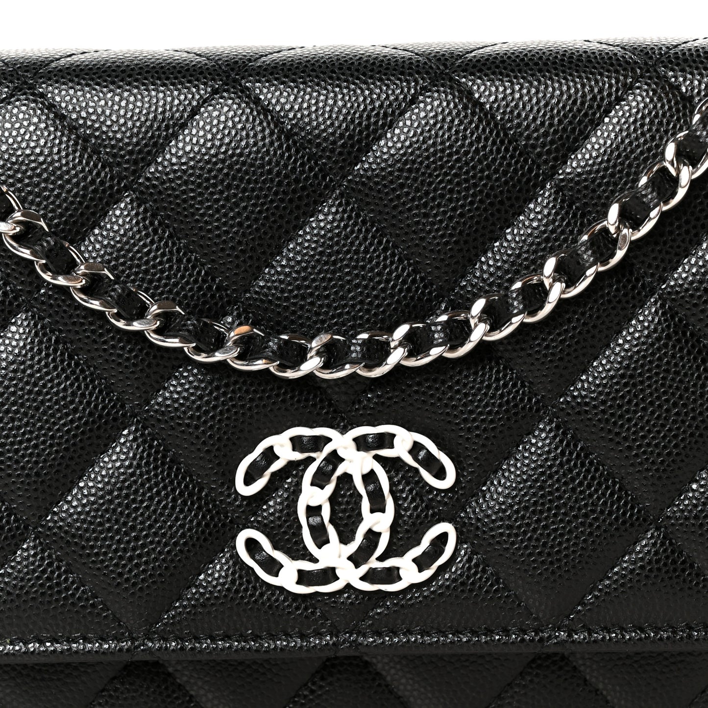 Caviar Quilted Chanel 19 Wallet On Chain WOC Black White