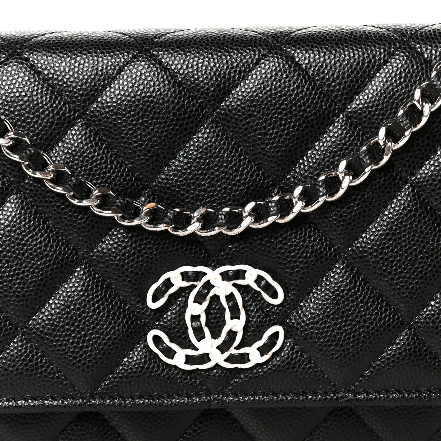 Chanel Caviar Quilted Chanel 19 Wallet On Chain WOC Black White 9 of 12