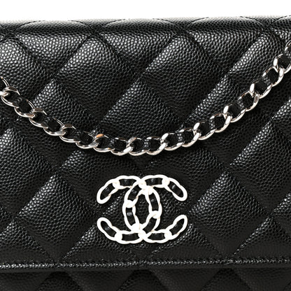 Chanel Caviar Quilted Chanel 19 Wallet On Chain WOC Black White 9 of 12