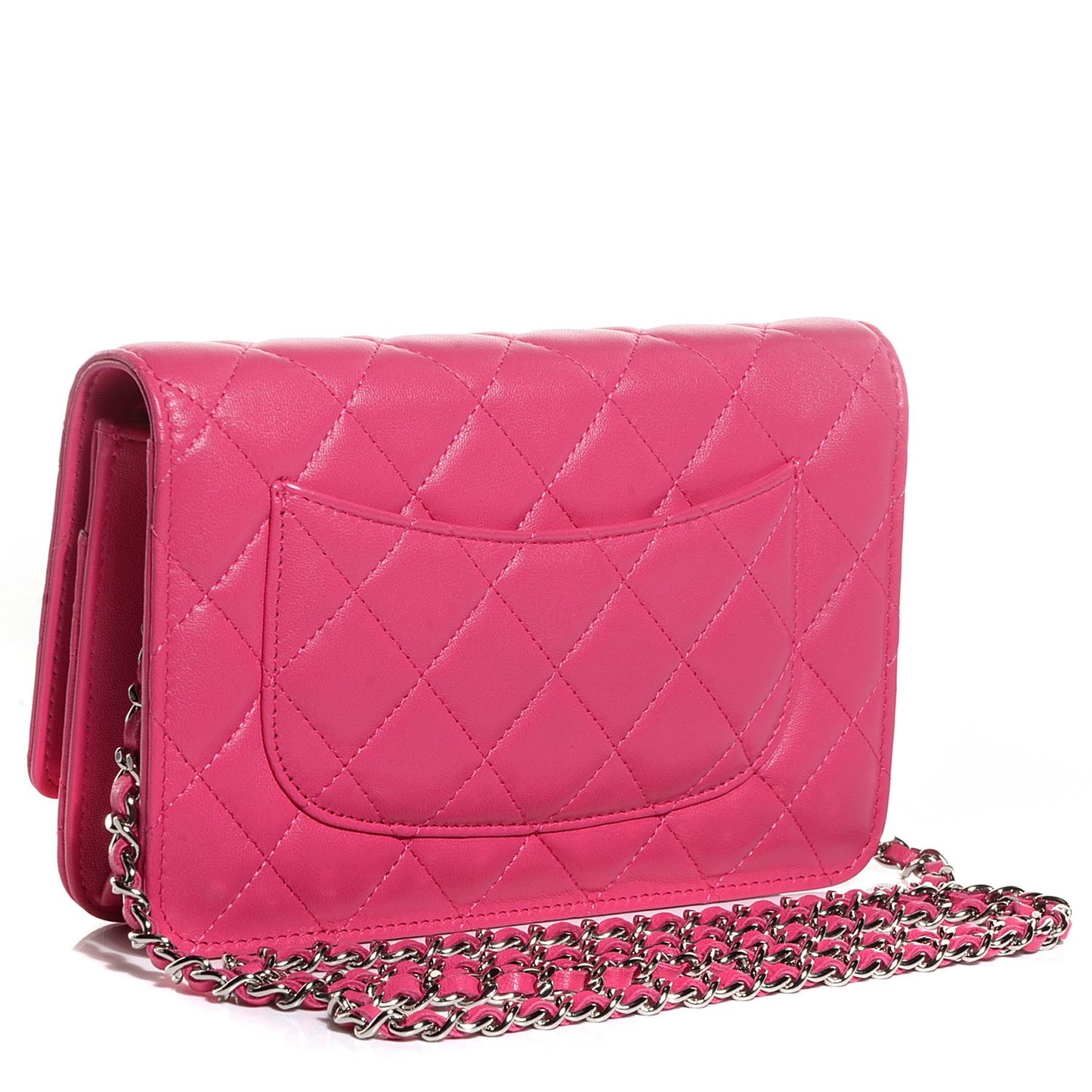 Lambskin Quilted Wallet On Chain WOC Dark Pink
