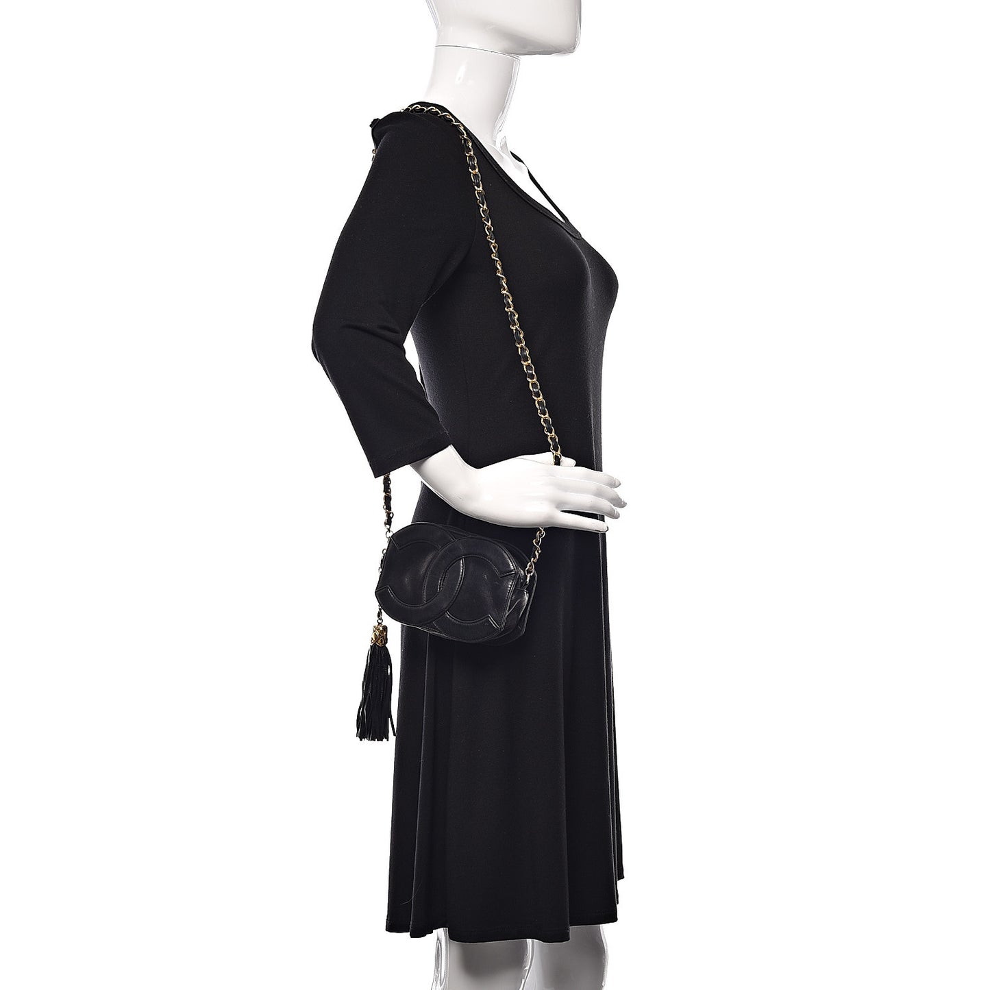 Lambskin Quilted CC Tassel Crossbody Black