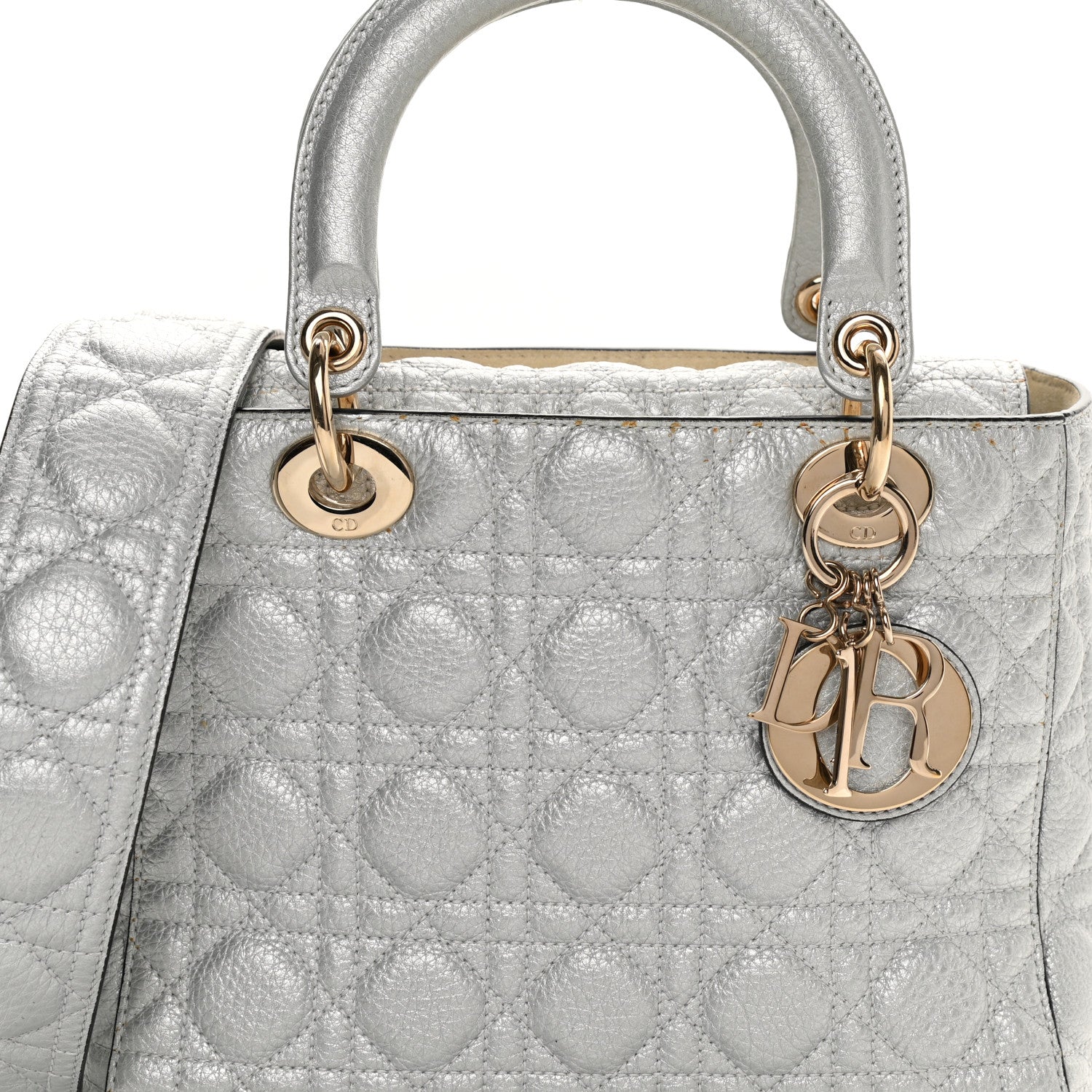 Christian Dior Metallic Grained Calfskin Cannage Medium Supple Lady Dior Silver 8 of 20
